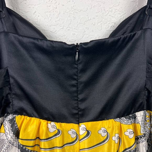 ARDEN B Womens M Silk Black Yellow Gray Print Dress Adjustable Strap Back Zip Up - Picture 5 of 10
